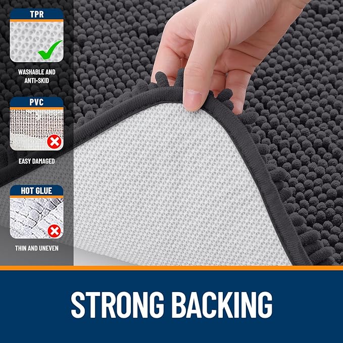 OLANLY Bathroom Runner Rugs 47x17, Soft Absorbent Chenille Bath Rugs, Rubber
