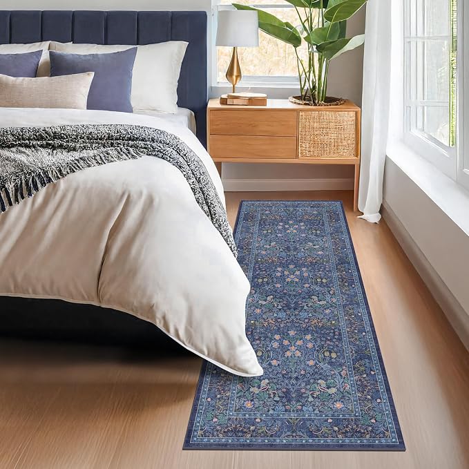 Hazo Haus Non Slip 2x6 Dark Blue Kitchen Runner Rug