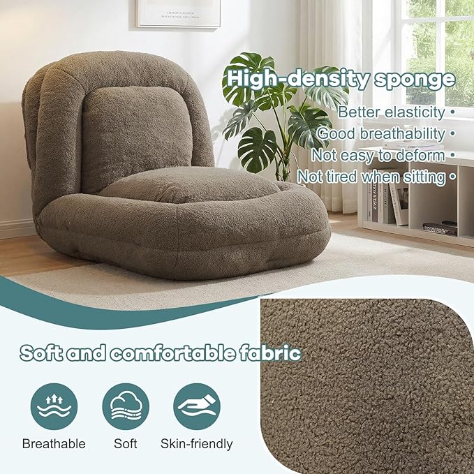 Human Dog Bed for Adults & Pets, 5-Position Adjustable Floor Chair, Convertible Lazy Sofa Bed with Metal Frame & 2 Pillows, Plush Gaming Lounge for Living Room Bedroom Office (Taupe)