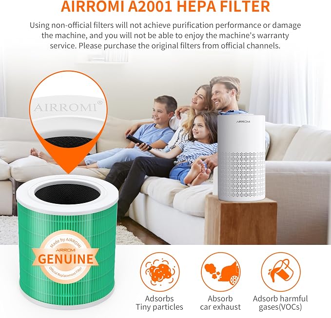 AIRROMI A2001 HEPA Air Purifier Replacement, 3-In-1 Original Filter, Removes