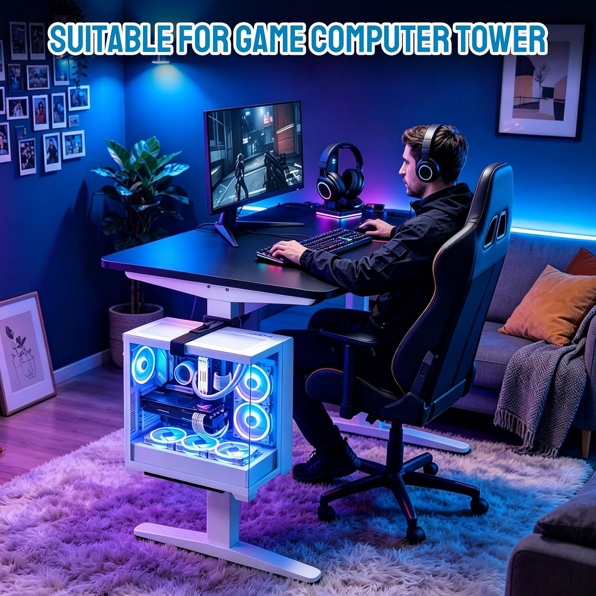 Under Desk PC Mount, Clamp-on Computer Tower Case Holder, 50Lbs Loads