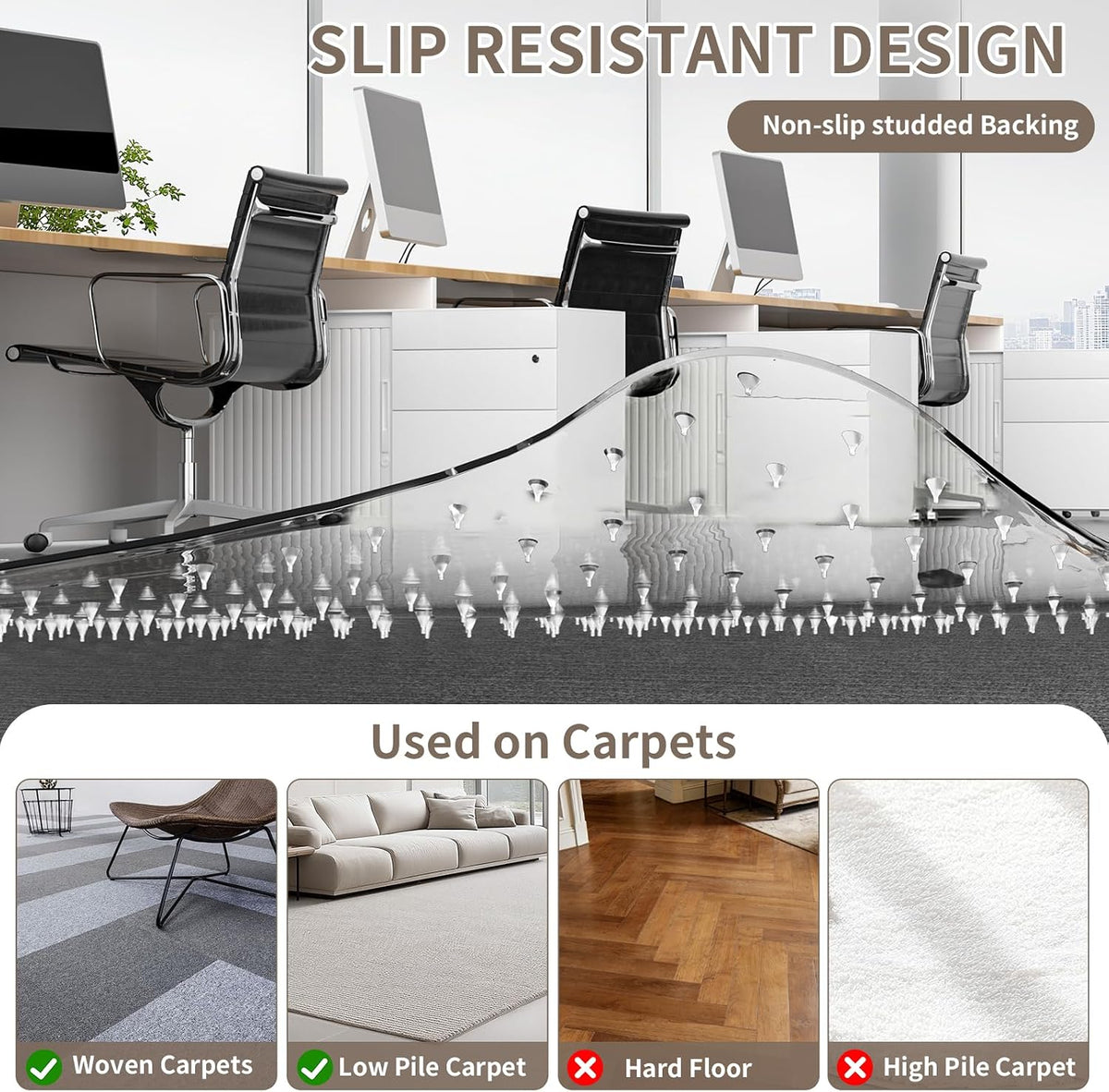 Office Chair Mat for Low Pile Carpet, 48"x60" Clear Smooth Glide with Lip