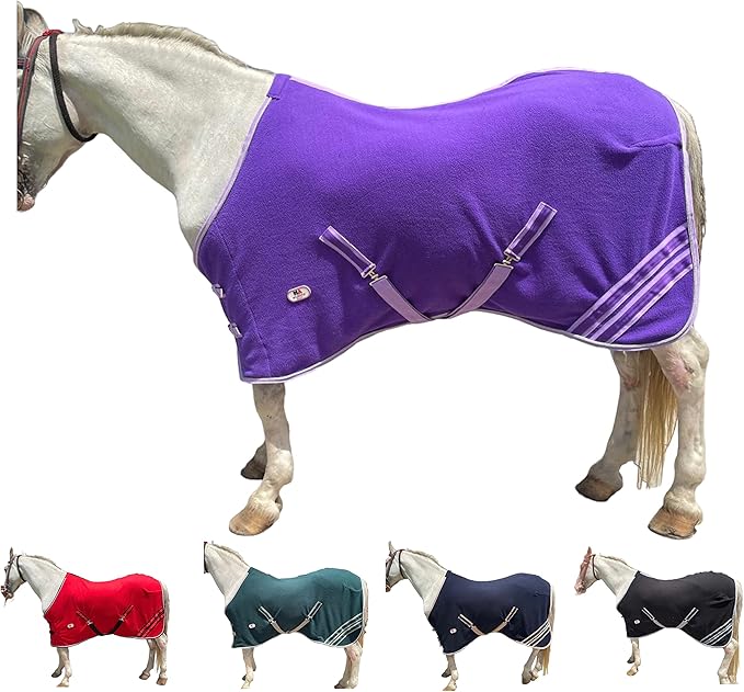 Majestic Ally Anti Pill Fleece Horse Blanket/Sheet with Silver Braided Rope (Purple, 78)