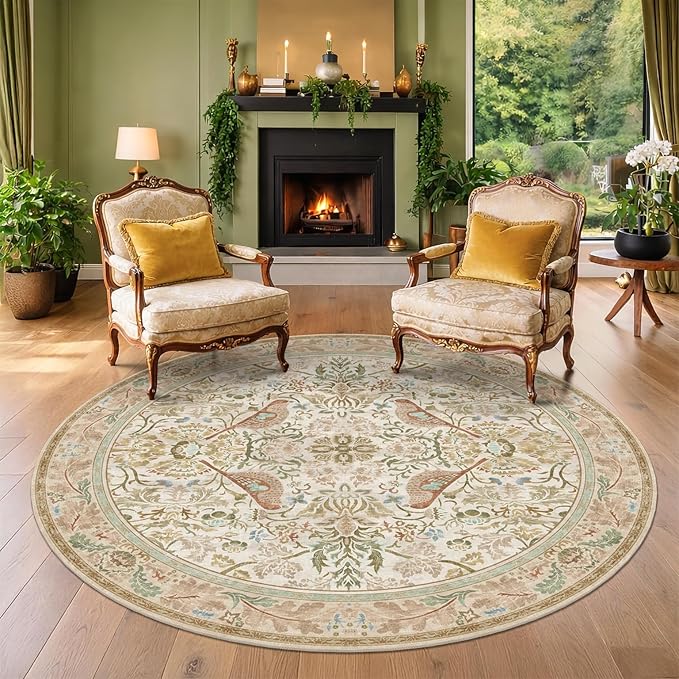 Hazo Haus Beige 5ft Round Rug for Living Room