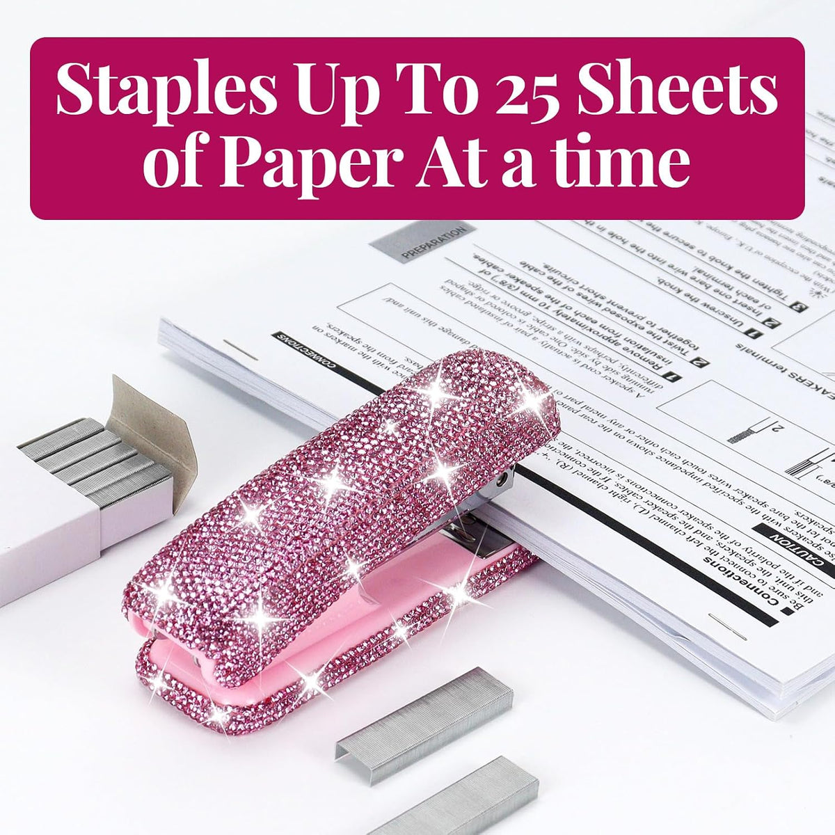 MultiBey Rhinestone Stapler and Tape Dispenser with 1000 Staples & Tape