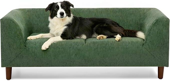 Dog Couch for Medium & Large Dogs, Modern Pet Sofa with Armrest & Backrest, Short Leg Design Linen Fabric Dog Bed Furniture, 39.5" Washable Pet Couch (Olive Green)