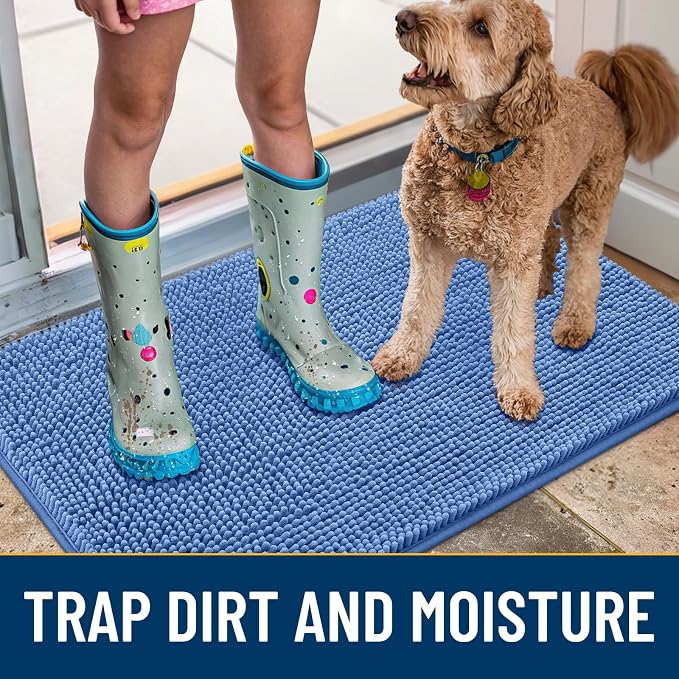 Smiry Dog Door Mat for Muddy Paws 24x16, Absorbent Dirt Trapper, Non-Slip