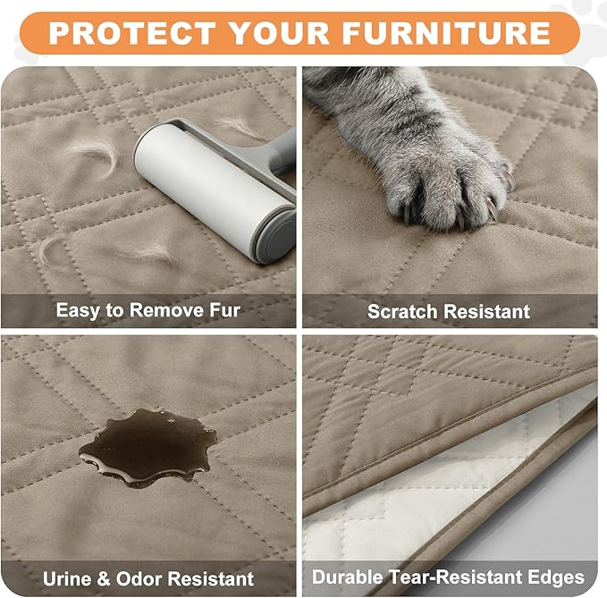 100% Waterproof Dog Couch Protector, Triple-Layer Waterproof Dog Bed Cover Pet Blanket Reversible 2-Tone Sofa Shield, Non-Slip Furniture Guard for Pets(68×82 Inch, Khaki+Off White)