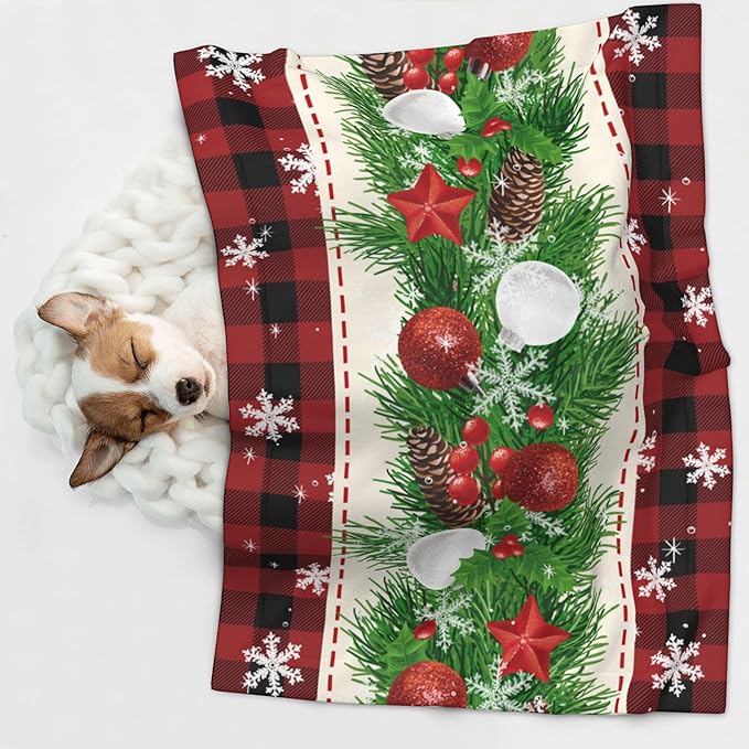 Xmas Blanket for Dog Cat - Snowflake Throw Blanket 40x30 Holiday Buffalo Plaid Pet Blanket for Couch Sofa Bed