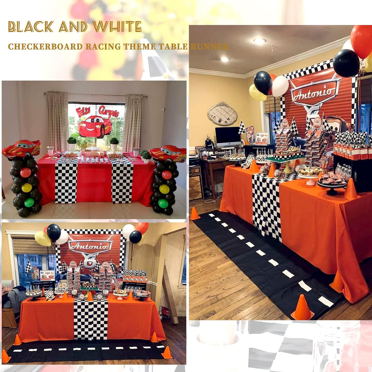 16 Pack Black and White Checkered Table Runner 12 x 72 Inch