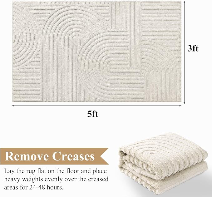 Pauwer 3x5 Washable Area Rugs for Living Room Modern Beige Solid Color Soft