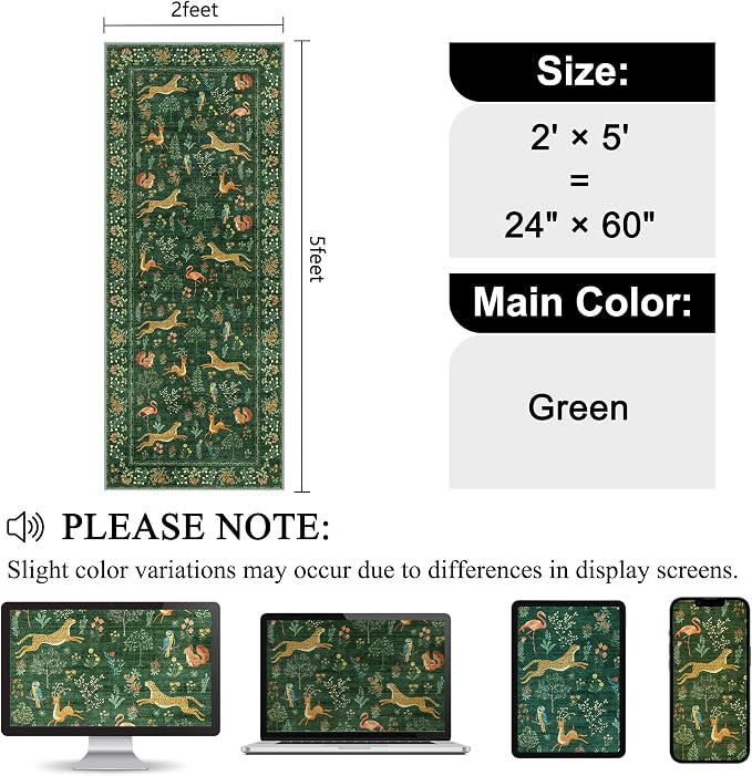 DUKINO 2x5 Rug for Hallway, Washable Kitchen Runner Rug
