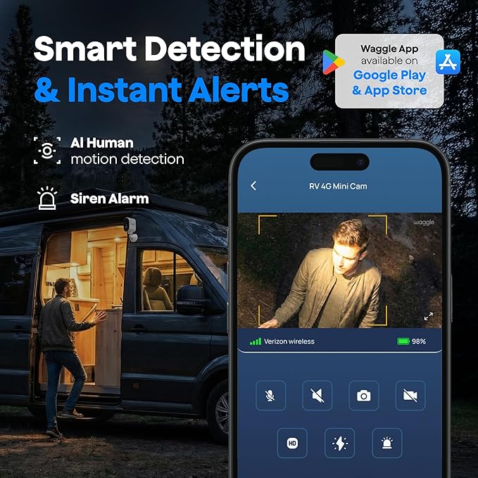 Waggle 4G LTE Cellular Security Camera, 2K HD Pet Monitor, No WiFi, 9000mAh Battery, Night Vision, 2-Way Talk & Siren Alarm, Dog Monitor for RVs/Camping/Travel & Indoor/Outdoor - Subscription Required