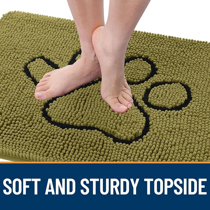 OLANLY Dog Door Mat for Muddy Paws 36x24, Paw Print Design, Absorbs Moisture