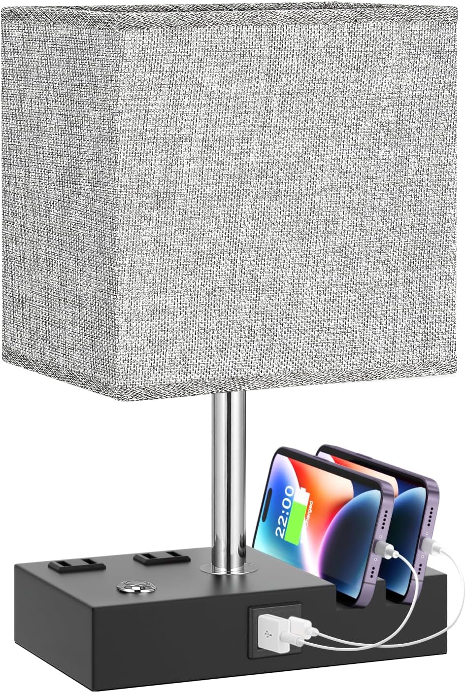 Touch Bedside Table Lamp for Bedroom, 3-Way Dimmable, USB C+A, 2 AC Outlets