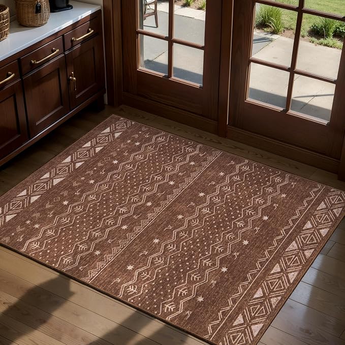 SERISSA 2x3 Rugs for Entryway, Washable Non-Slip Coffee Brown Small Area Rug