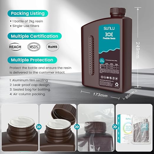 SUNLU Flexible 3D Printer Resin, 66A 3D Printing Resin