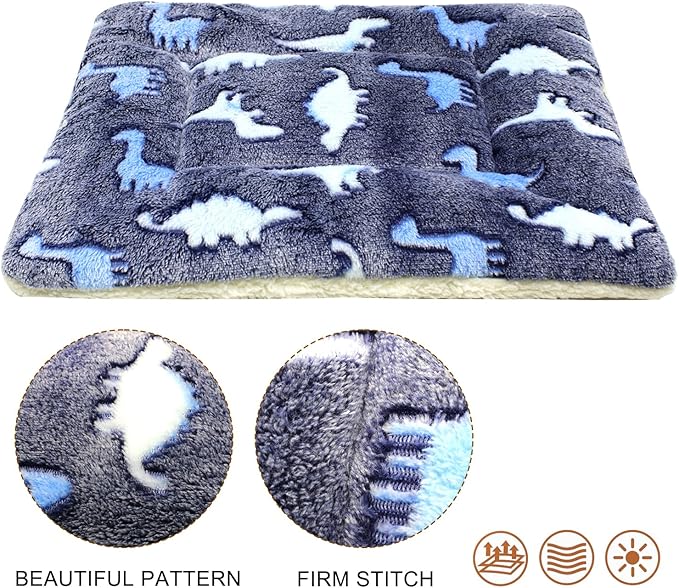 Cat Dog Bed Mat & Blanket, Reversible Pets Crate Pad Bed Mat and Ultra Soft Warm Fleece Calming Blanket for Small Puppy Kitty, Washable