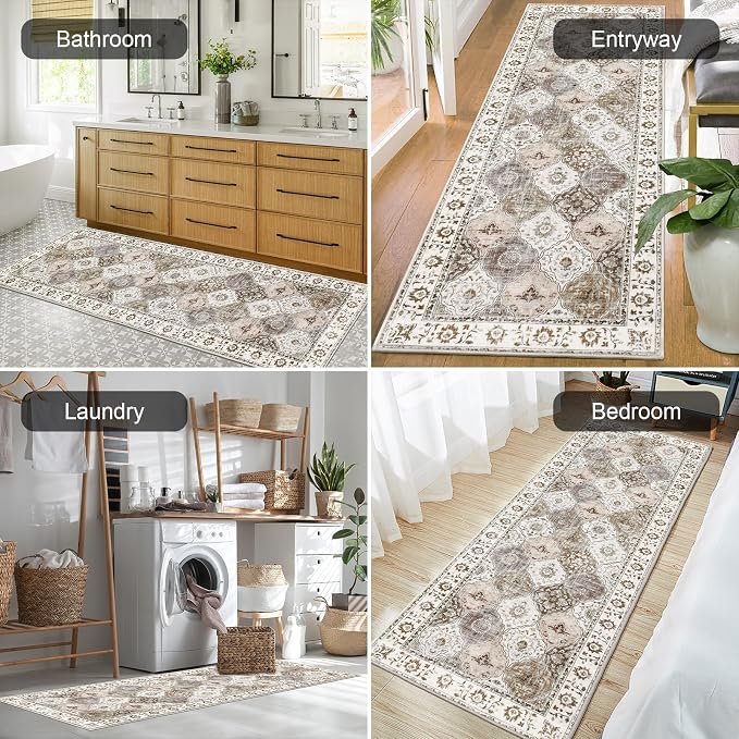 HEBE Hallway Runner Rug 2'x6' Washable Vintage Distressed Area Rugs Non Slip