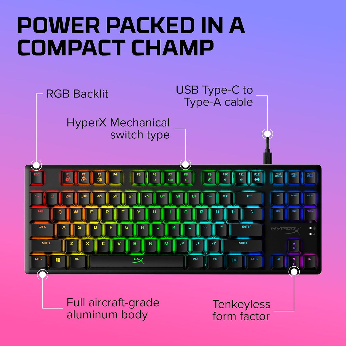 HyperX Alloy Origins Core - Tenkeyless Mechanical Gaming Keyboard, Software Controlled Light & Macro Customization, Compact Form Factor, RGB LED Backlit, Linear HyperX Red Switch,Black