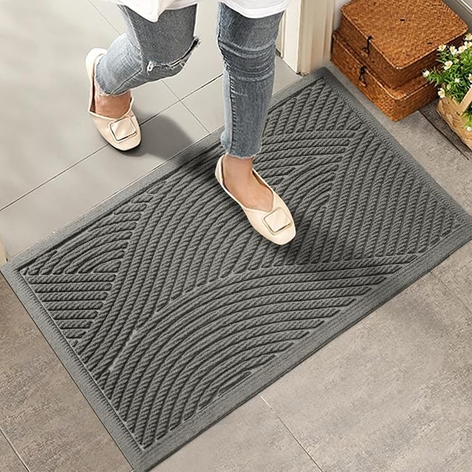 HIYARD Sturdy Front Door Mat, Absorbent Muddy Dirt Resist Welcome Door Mats