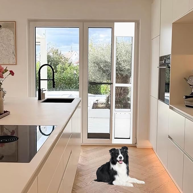 Large Sliding Glass Dog Door for Easy Installation Adjustable Height 92.9" to 96.4" Panel with Rotating Screws Suitable for Raised Sliding Glass Door Ideal for Pet Owners