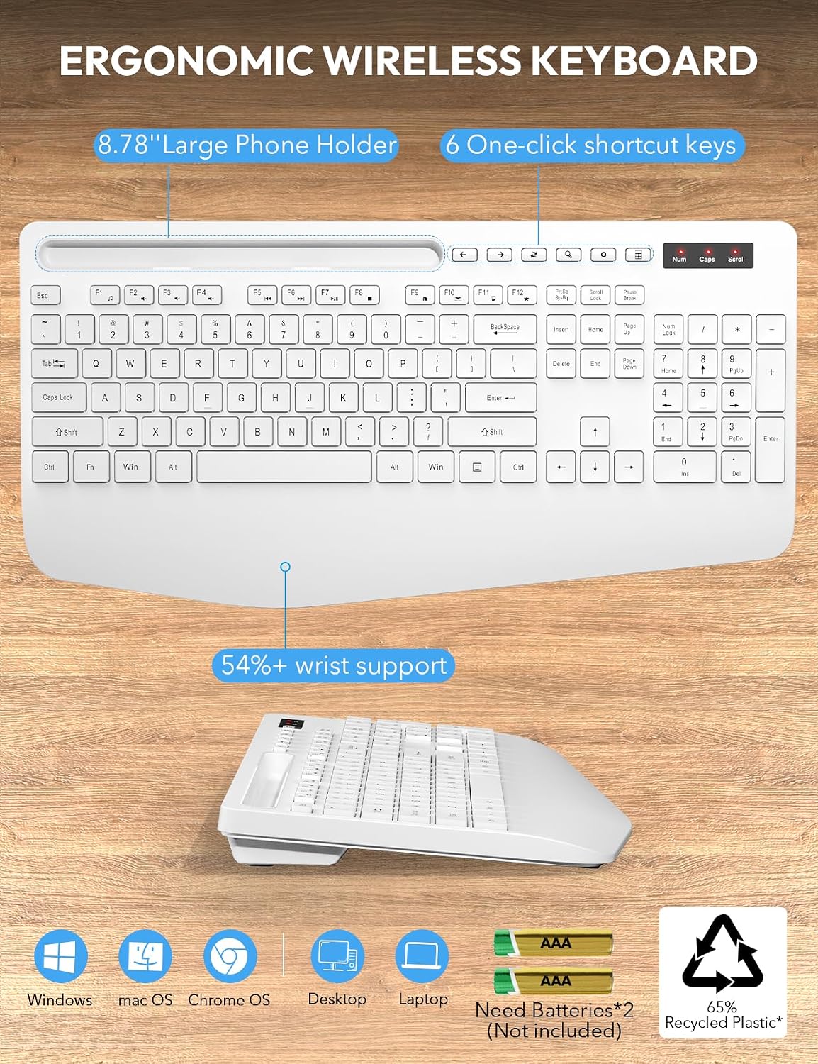 SABLUTE Wireless Keyboard and Mouse Combo, Full Size, Ergonomic Wrist Rest