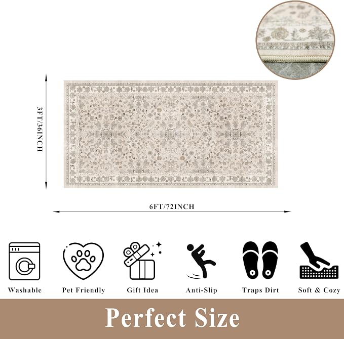 3x6 Kitchen Runner Rug Non Slip Washable