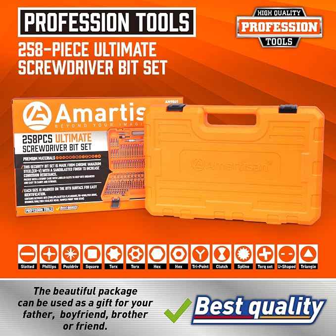 Amartisan 258-Piece Ultimate Screwdriver Bit Set, Chrome Vanadium Steel Driver