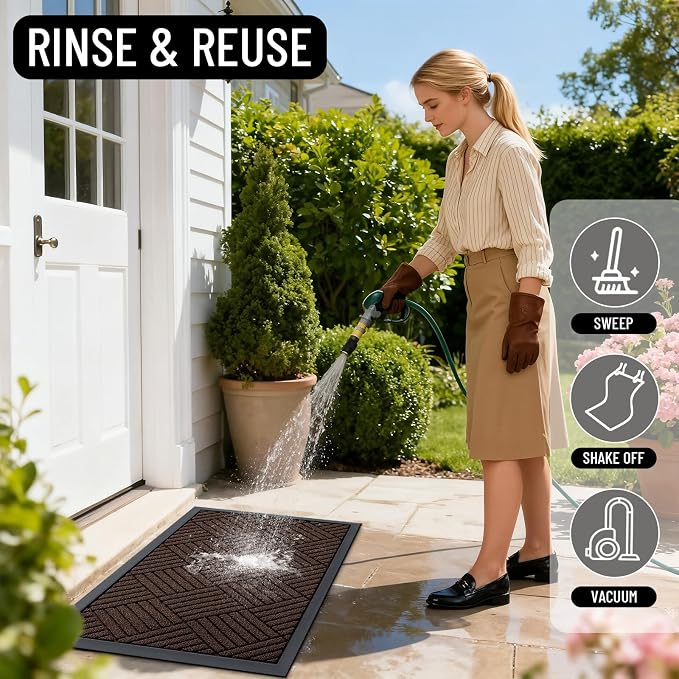 OLANLY Front Door Mat Outside Entrance 47x23, Heavy Duty Sturdy Natural Rubber