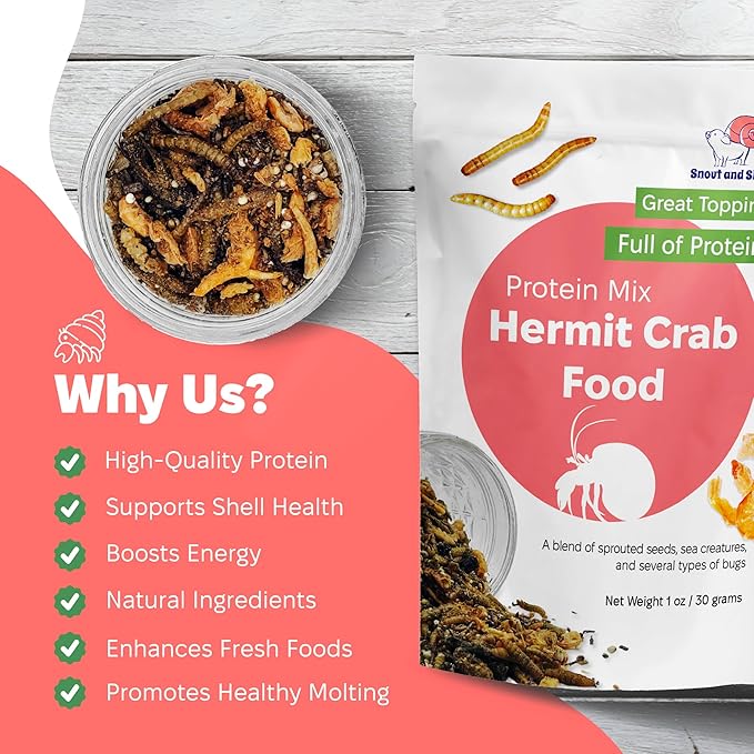 Protein Mix Hermit Crab Food – Insects, Krill & Sprouted Grains – Great as Topper – 56g – Snout and Shell