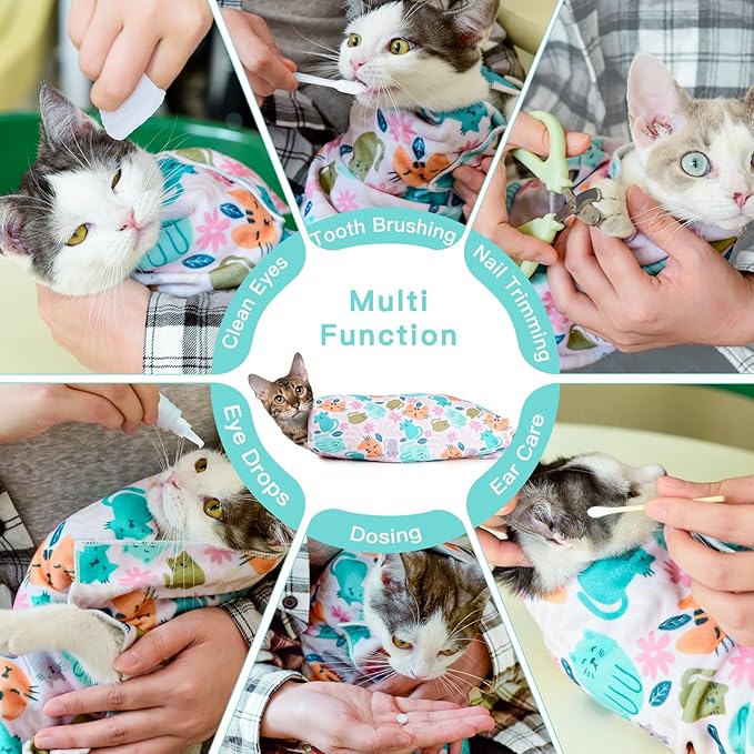 27.6" Cat Grooming Wrap, Cat Wrap for Cutting Nails, Self-Adherent Fabric Wrap for Cats, Burrito Wrap Anti-Scratch, Anti-Escape, Multifunctional Swaddle Wrap Pet Tool (Floral, X Large)