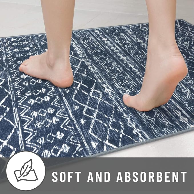 KUTA Boho Runner Rug for Hallway 2.6x16 Moroccan Washable Navy Blue Rugs