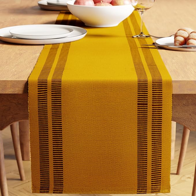 Encasa XO Table Runner, Yarn Dyed Ribbed Cotton 13"x54" | Ladder Yellow