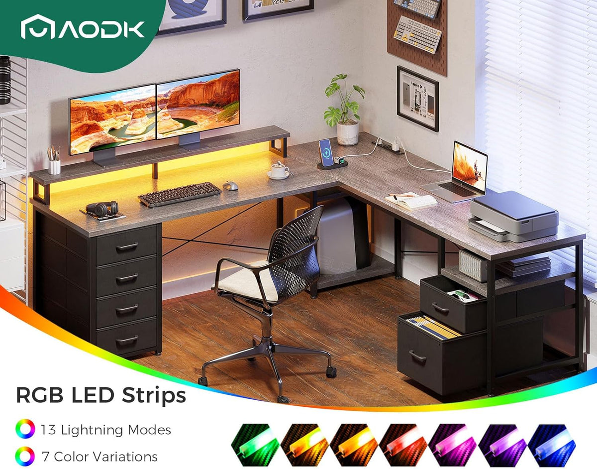 AODK 66" L Shaped Desk, 113" Computer Desk for Home Office and Gaming