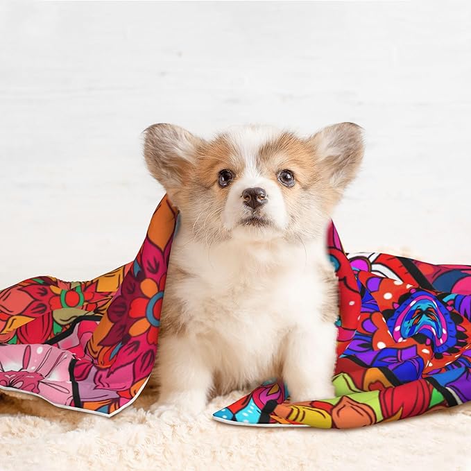 Colorful Boho Blanket for Pet - Floral Dog Blankets 40x30 Puppy Throw Blanket for Couch Sofa Bed