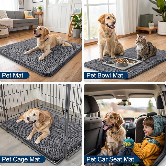 Smiry Dog Door Mat for Muddy Paws 47x32, Absorbent Dirt Trapper, Non-Slip