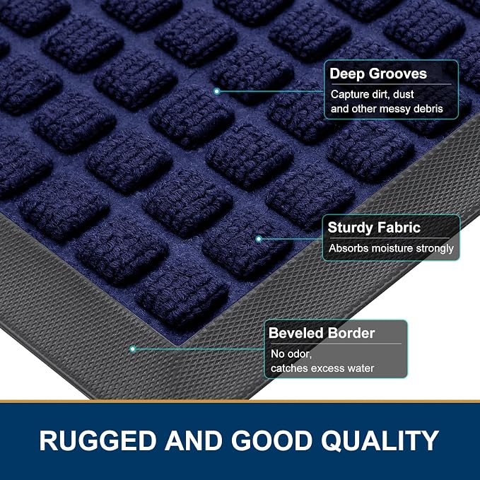 Smiry Front Door Mat Outside Entrance, Heavy Duty Natural Rubber Doormat