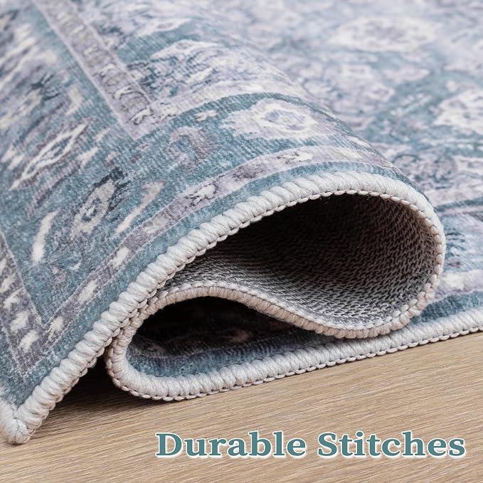 SERISSA Boho Area Rug 5x7 Blue Grey, Washable Large Rugs