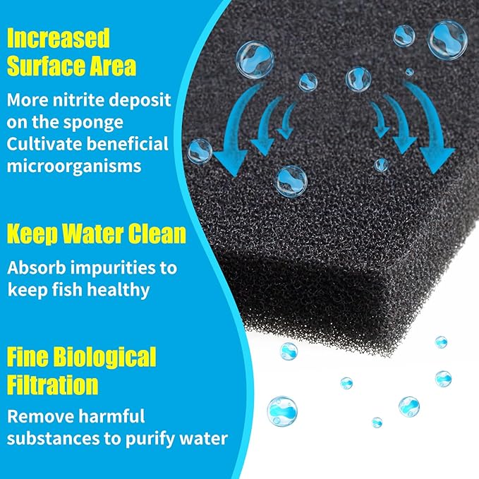 AQUANEAT 2 Pack Aquarium Bio Sponge Filter Media Pad Cut-to-Size Open Cell Foam Sheet for Fish Tank Sump (9" x 9" x 0.5") Black
