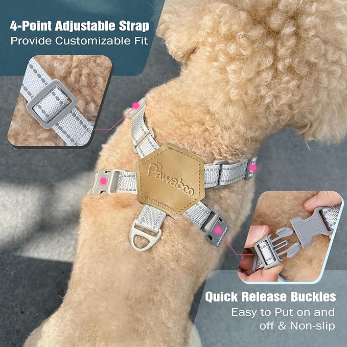 Pawaboo Small Dog Harness and Leash Set, Puppy Harness X-Frame No Pull No Choke, Dog Vest Harness Adjustable for Small Medium Sized Dogs,Soft Breathable Pet Harness for Walking Outing, S, Khaki Plaid