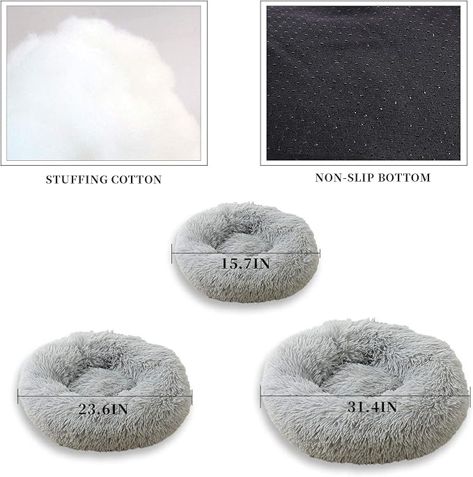 Warming Round Dog Bed for Small, Medium and Large Dogs & Cats, Short & Long Plush Pet Bed, Luxurious Faux Fur Donut Cuddler, Bolster Pet Bed & Sofa, Machine Washable 60CM 24Inch