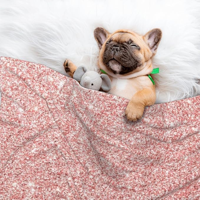 Waterproof Dog Blanket Soft Pet Blanket for Puppy Cat, Fleece Cat Throw Blankets for Furniture Bed Couch Sofa Reversible - Rose Gold Glitter 1