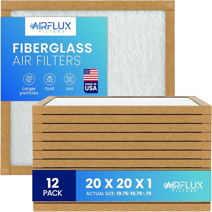 Fiberglass Air Filter -20x20x1Air Filter 12 Pack
