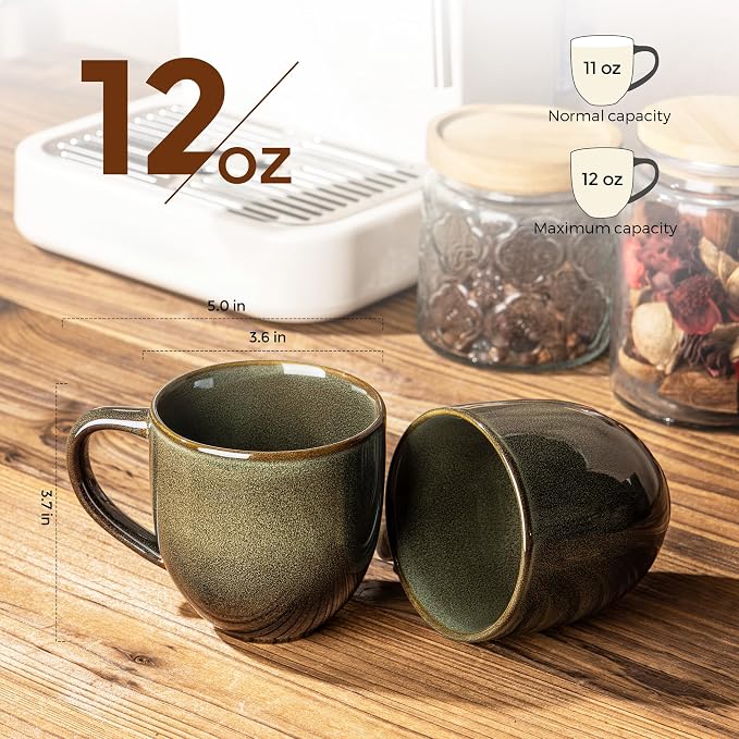 theterra Ceramic Coffee Mugs Set of 6, 12 oz Coffee Cups
