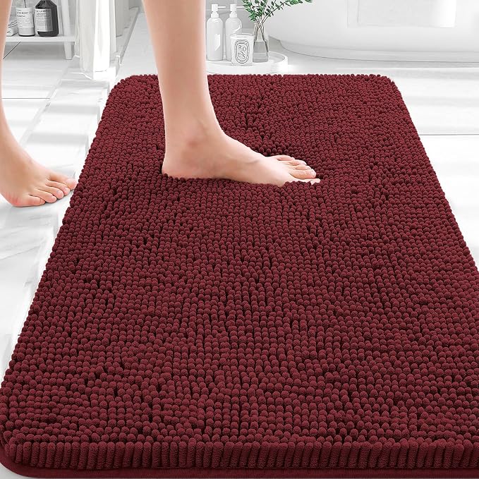 OLANLY Bathroom Rugs 35x24, Extra Soft Absorbent Chenille Bath Rugs, Rubber