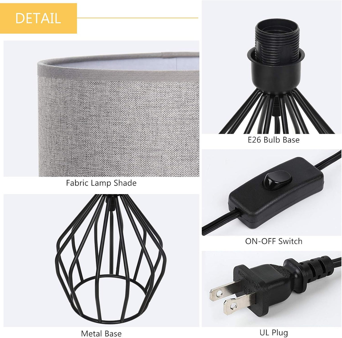 HAITRAL Farmhouse Table Lamp - Small Nightstand Lamp for Bedroom