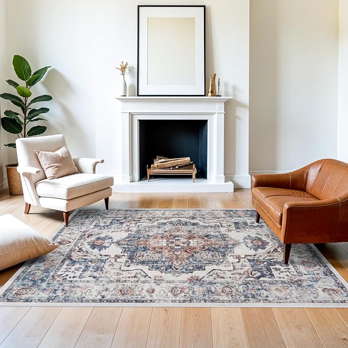 5x7 Living Room Area Rugs: Washable Non-Slip Stain Resistant Rug