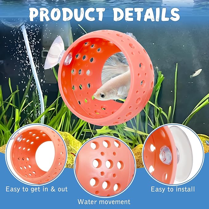 Fhiny Betta Tunnel, 2 PCS Aquarium Fish Hideout with Suction Cup Tank Tunnel Shrimp Cave Aquarium Ornament Fish Tank Accessories for Shrimp Betta Guppy Hiding Resting (Pink)