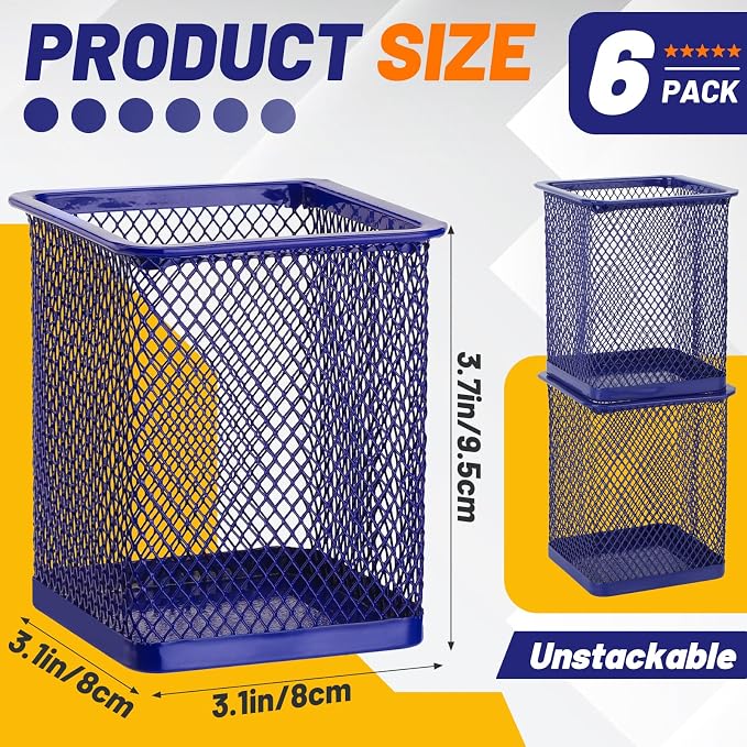 Segarty Pen Cup Holder, 6 Pack Square Dark Blue Pen Holder